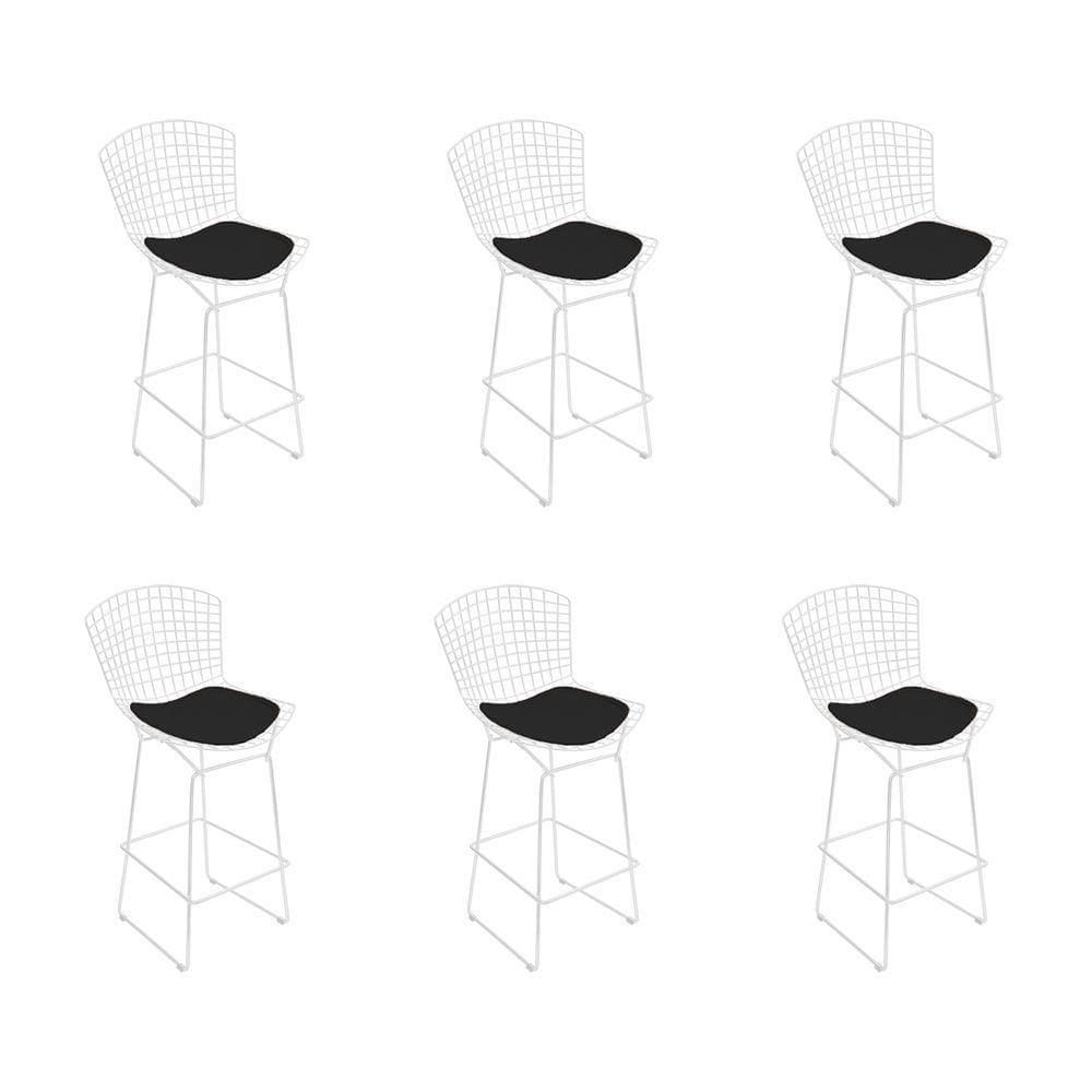 Kit 6 Banquetas Bistrô Bertoia Branca D60 Com Assento Preto