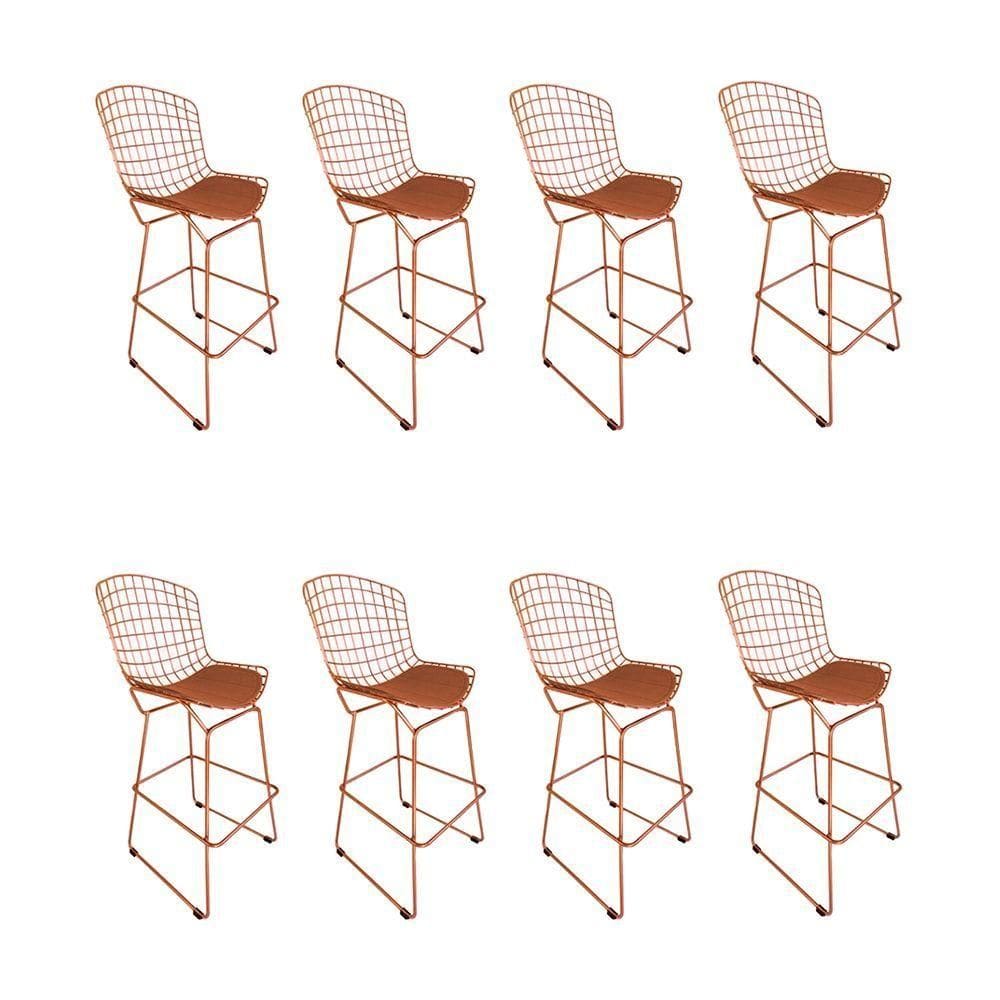 Kit 8 Banquetas Bistrô Bertoia Cobre D60 Com Assento Cobre
