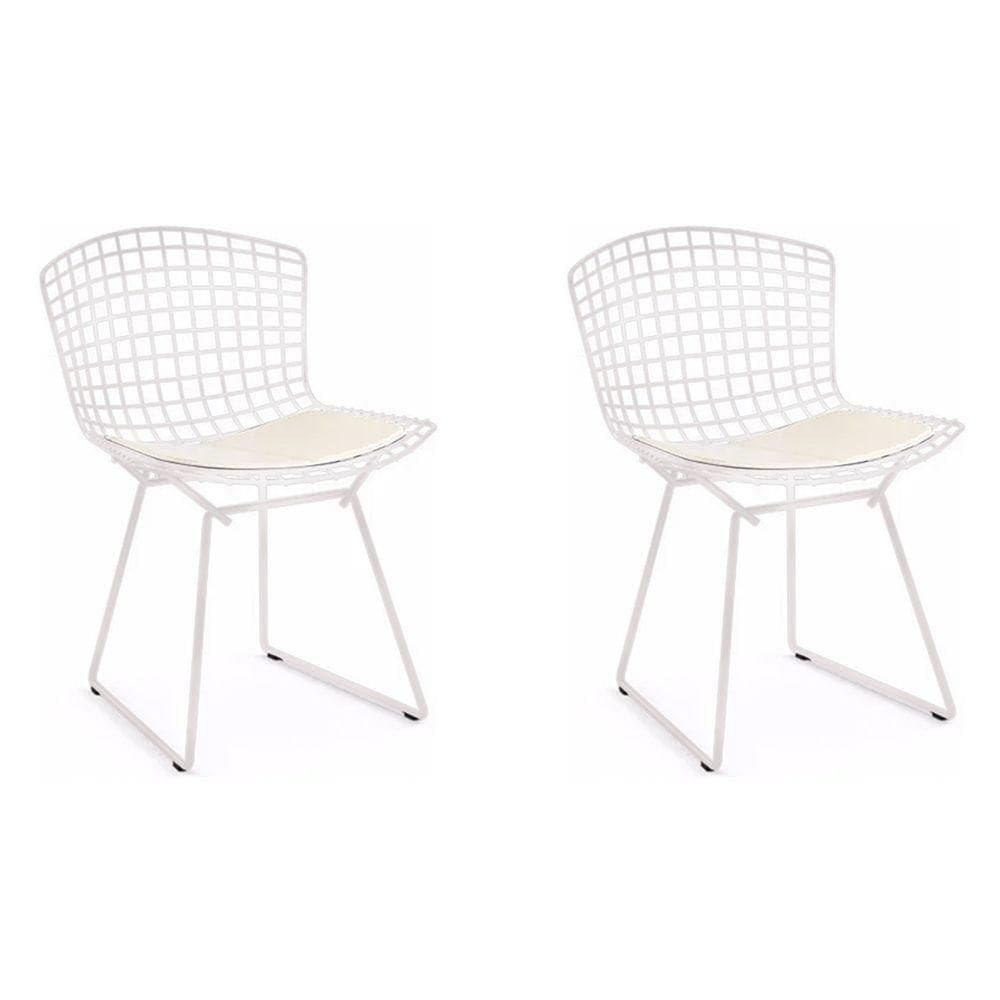 Kit 2 Cadeiras Bertoia Branca Com Assento Branco