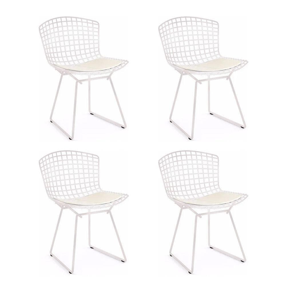 Kit 4 Cadeiras Bertoia Branca Com Assento Branco