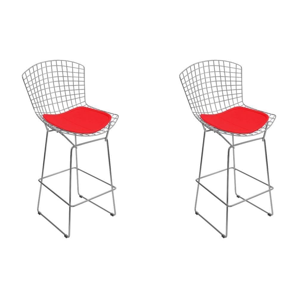 Kit 2 Banquetas Bistrô Bertoia Cromada D60 Com Assento Sintético Vermelho