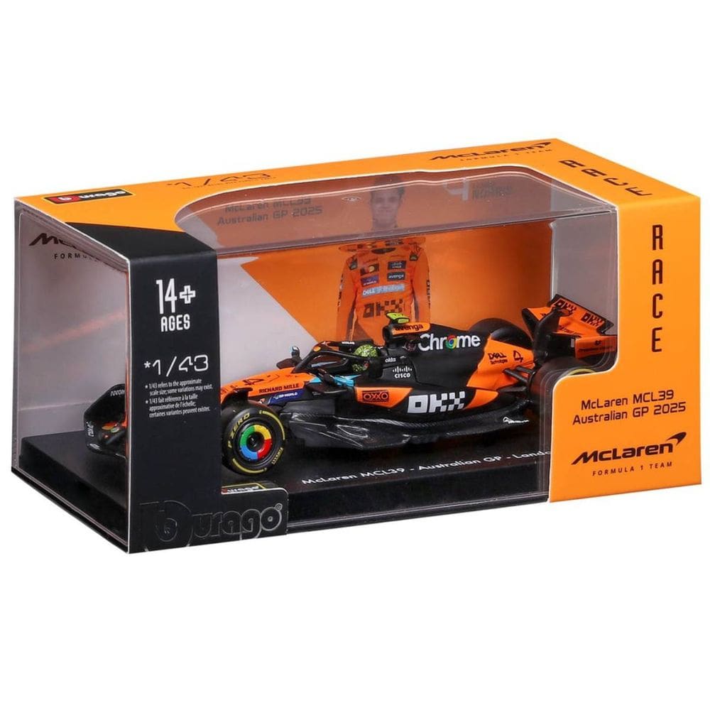 Miniatura Bburago McLaren F1 MCL39 Australian GP 2025 Lando Norris 4 1/43 c/ Piloto
