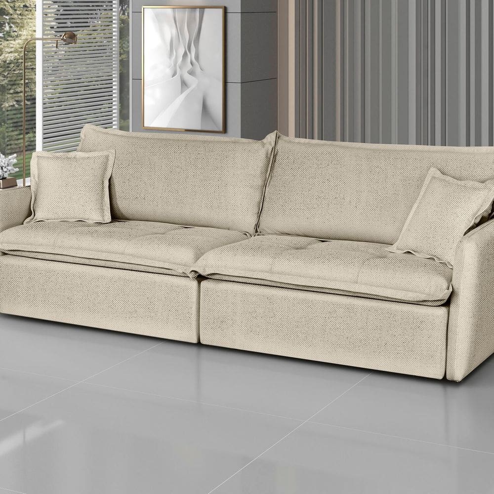 Sofá Retrátil e Reclinável 240cm Linho Milano Marfim