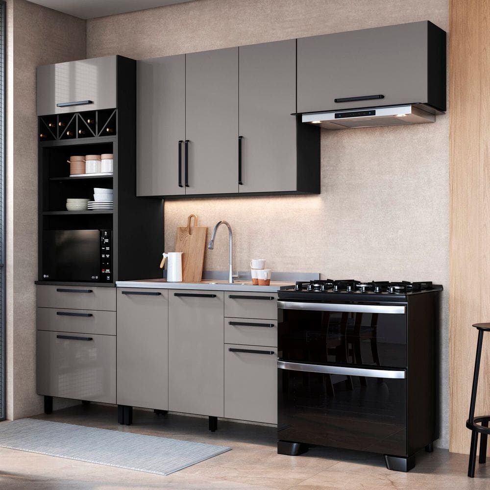 Cozinha Completa 4 Peças Alto sem Vidro Diamante Cinza/Titânio