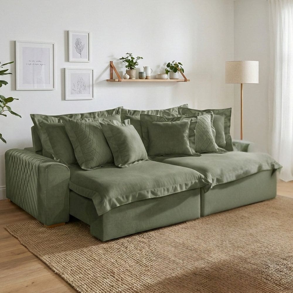 Sofá Retrátil e Reclinável 3 Lugares 230cm Linho Zeus Verde