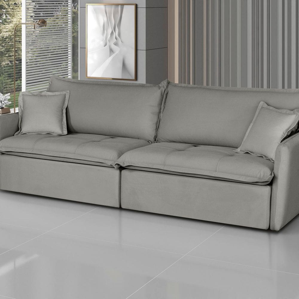Sofá Retrátil e Reclinável 240cm Veludo Milano Cinza