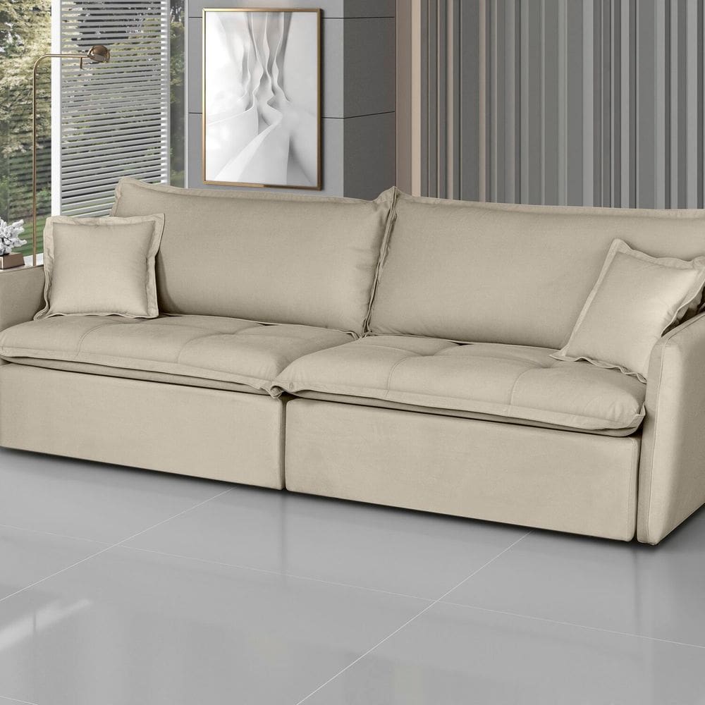 Sofá Retrátil e Reclinável 280cm Veludo Milano Marfim