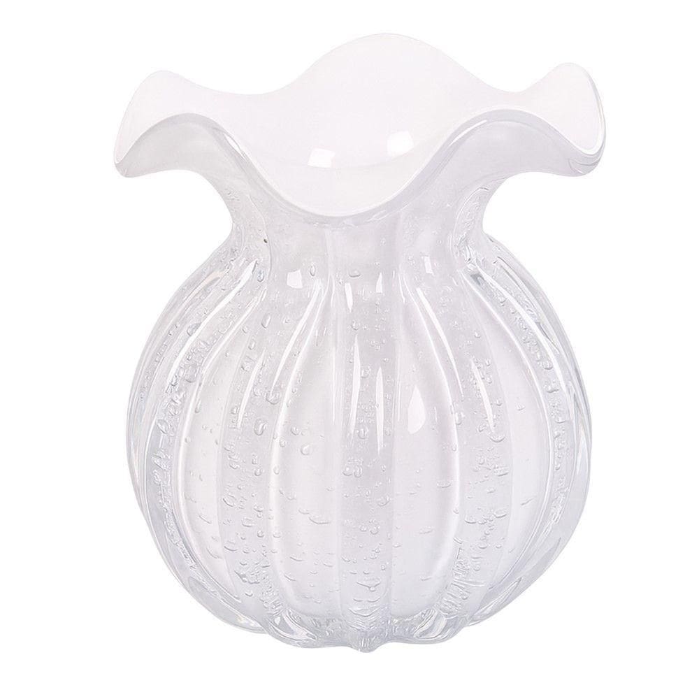 Vaso De Vidro Murano Flor Plantas Arranjos Branco Leitoso Trouxinha 10x11cm Lemis