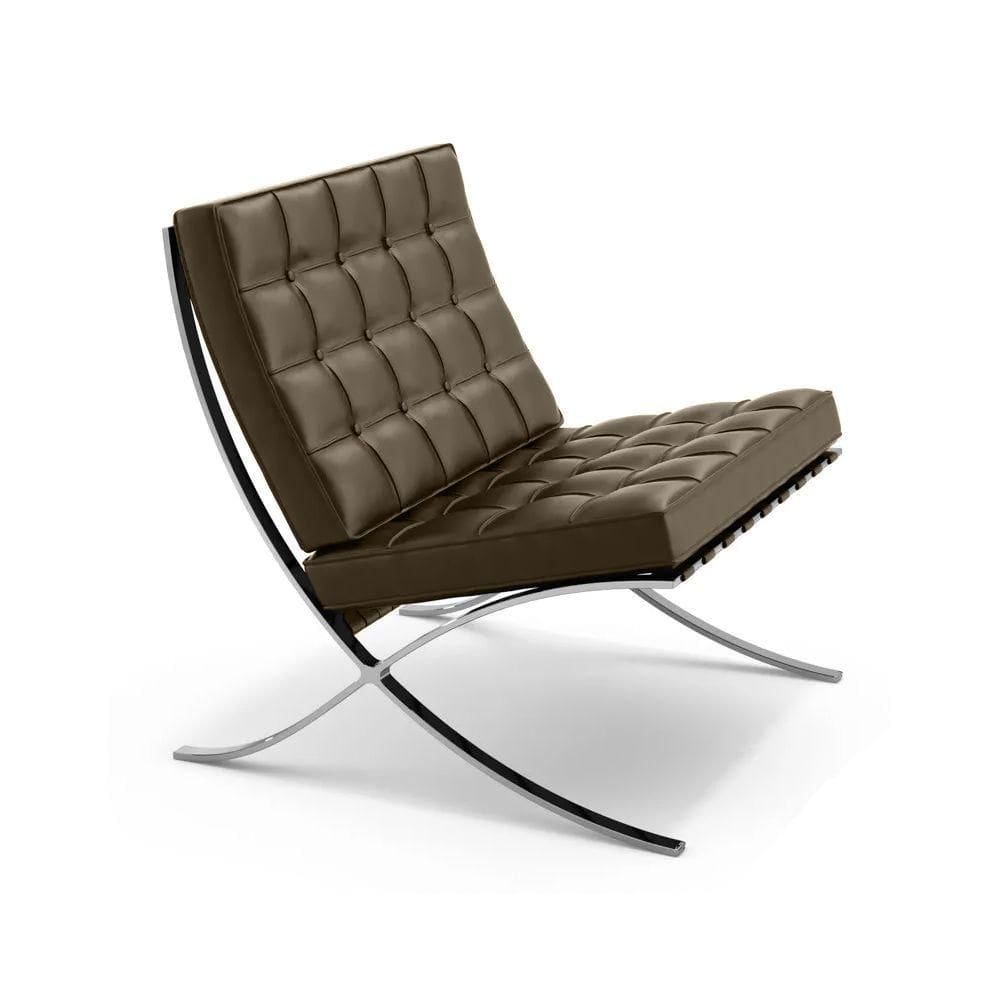 Poltrona Barcelona Couro Natural Com Puff Inox Marrom