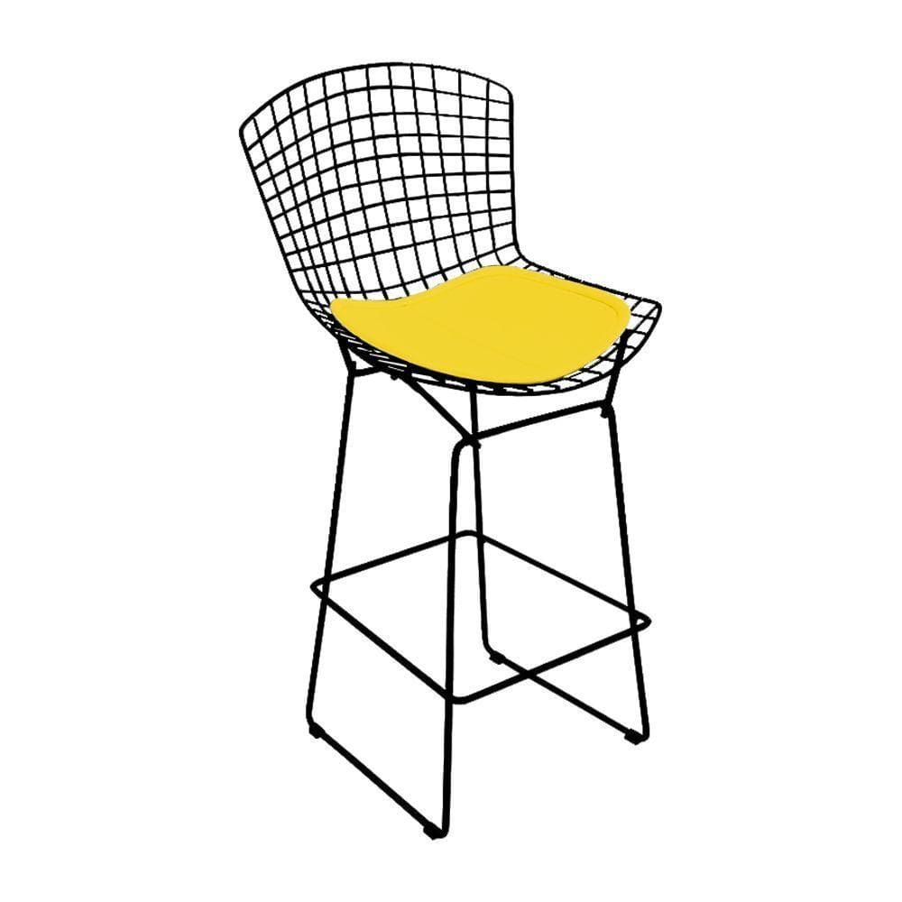 Banqueta Bertoia Preta D60 Assento Amarelo