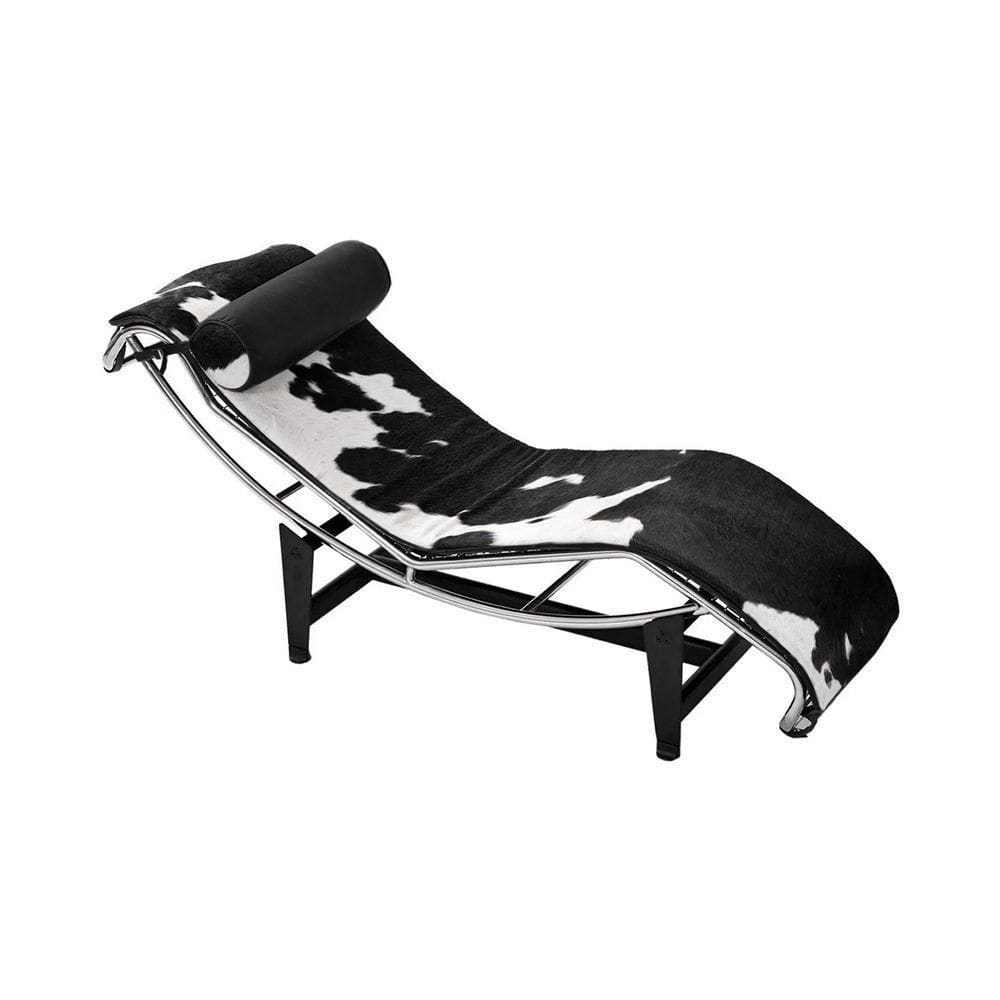 Chaise Lc-4 Inox Em Couro Vaquejada Preto E Branco