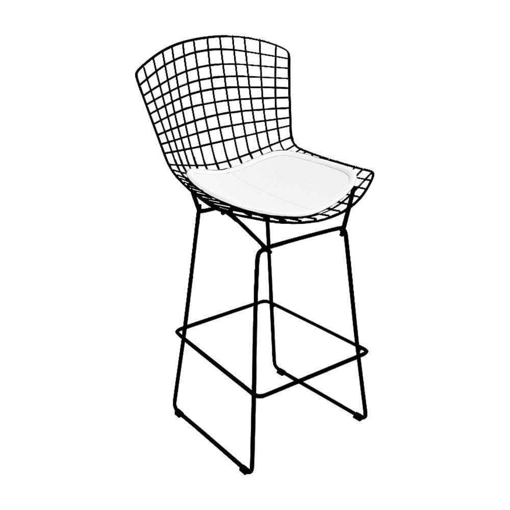 Banqueta Bertoia Preta D60 Assento Branco
