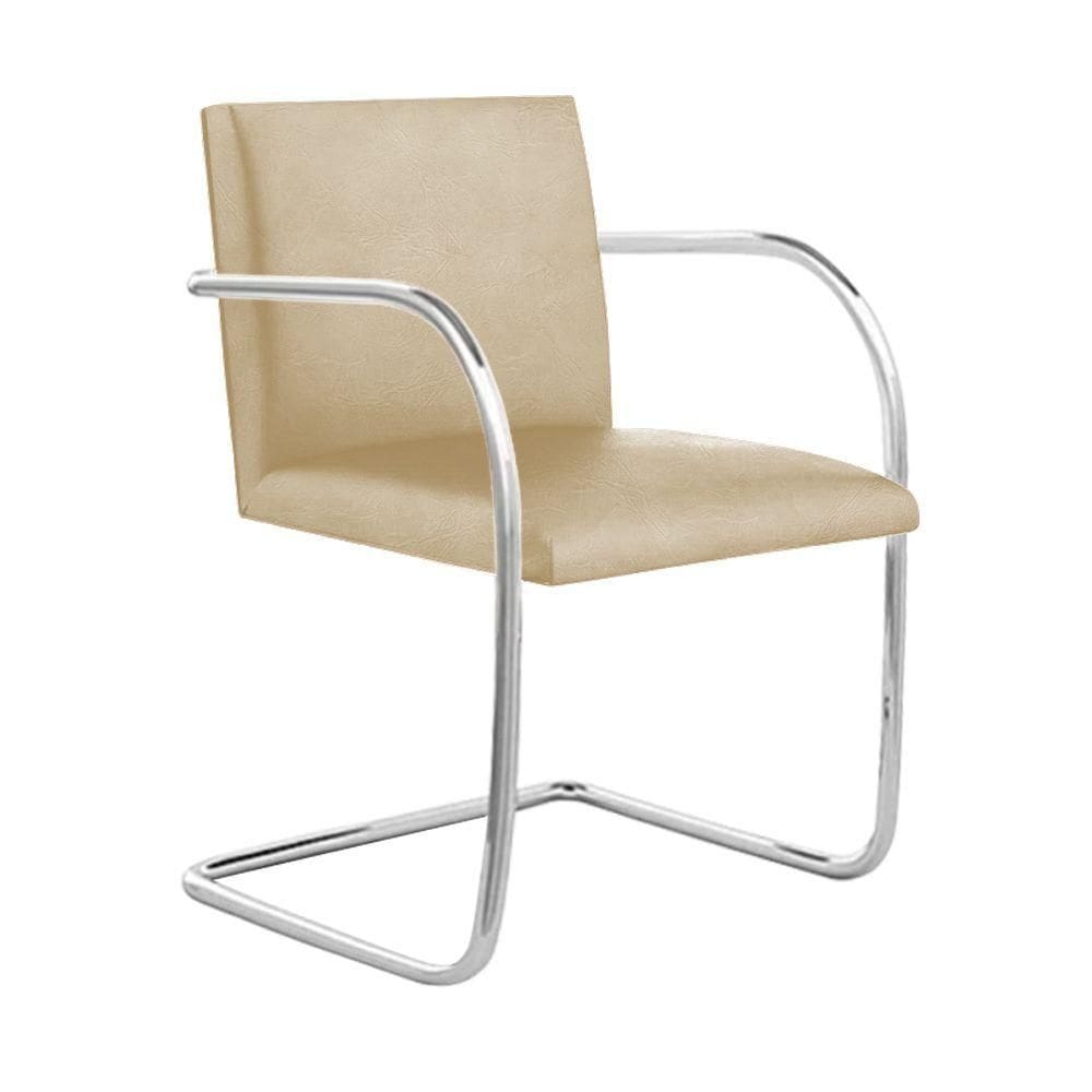 Cadeira Brno Couro Natural Bege Tubular Cromada