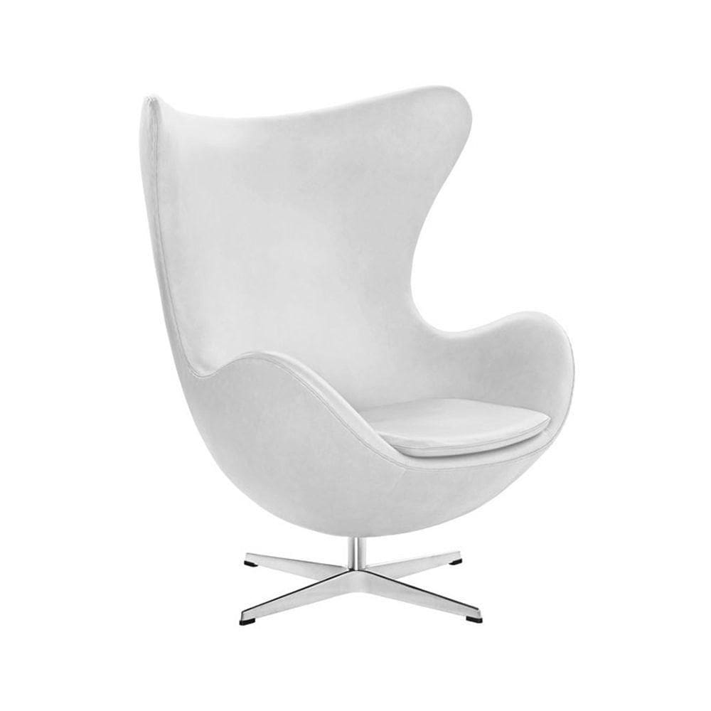 Poltrona Egg Sem Puff Base Em Alumínio Couro Natural Branco