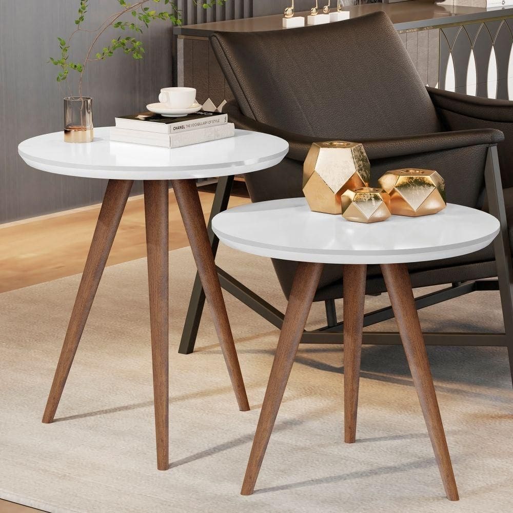 Kit Mesa De Apoio E Lateral Sofá E Sala Visita Branco