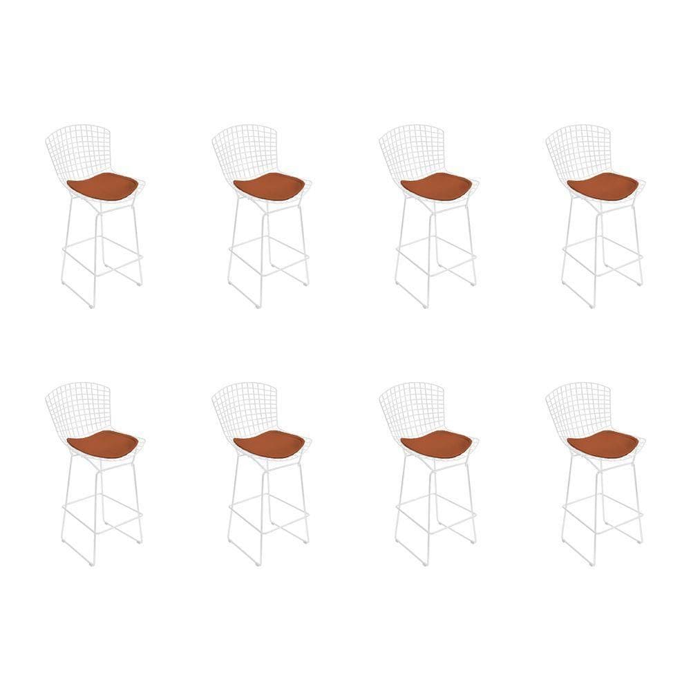 Kit 8 Banquetas Bistrô Bertoia Branca D70 Com Assento Cobre