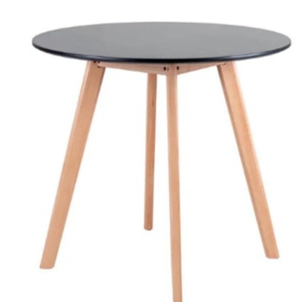 Mesa de Jantar Redonda 80cm Preta Estilo Eames com Pés de Madeira – Design Moderno e Compacto