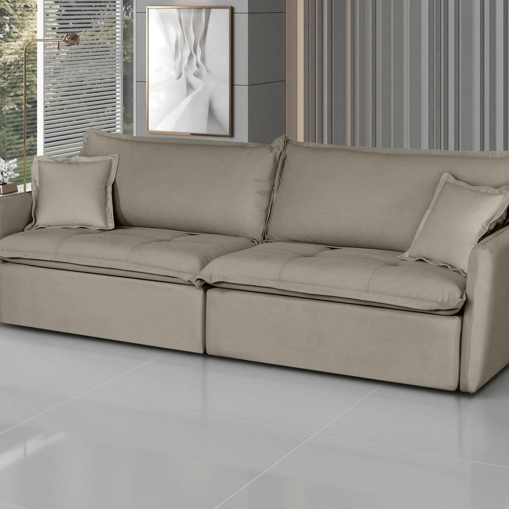 Sofá Retrátil e Reclinável 260cm Veludo Milano Castor