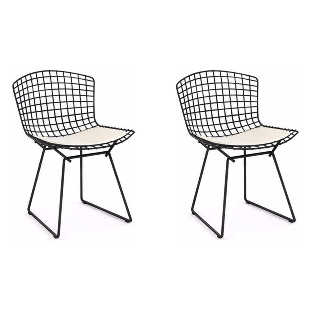 Kit 2 Cadeiras Bertoia Preta Com Assento Branco