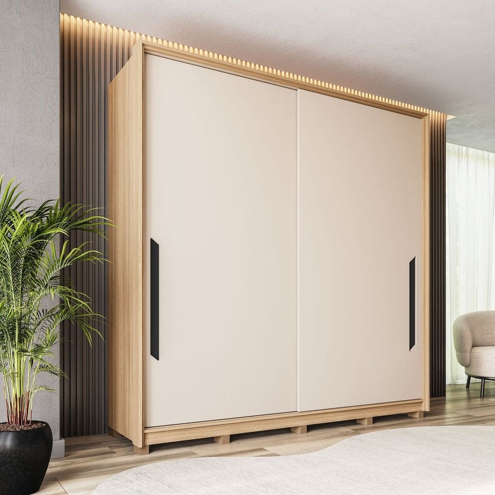 Guarda-roupa Casal 2 Portas Correr 100% Mdf Barcelona Off White/Carvalho