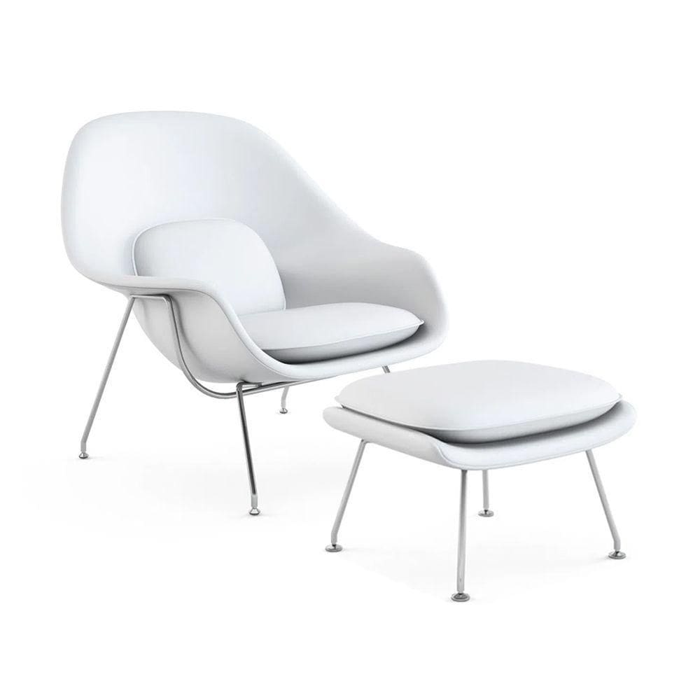 Poltrona Womb Chair Com Puff Cromada Sintético Branco