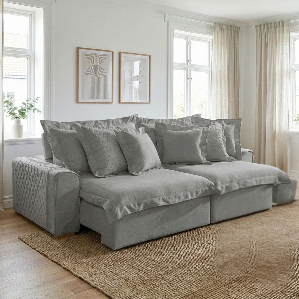 Sofá Retrátil e Reclinável 3 Lugares 250cm Linho Zeus Cinza