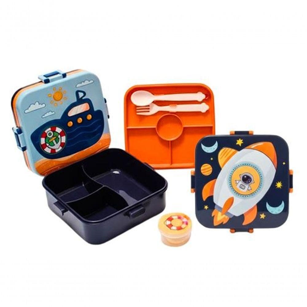 Pote Marmita Com Divisórias Fixas E Talher Com Desenhos