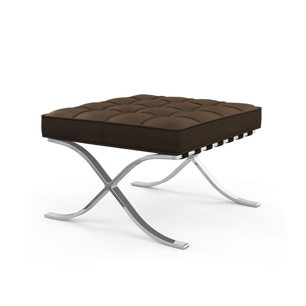 Puff Barcelona Cromado Em Couro Natural Marrom