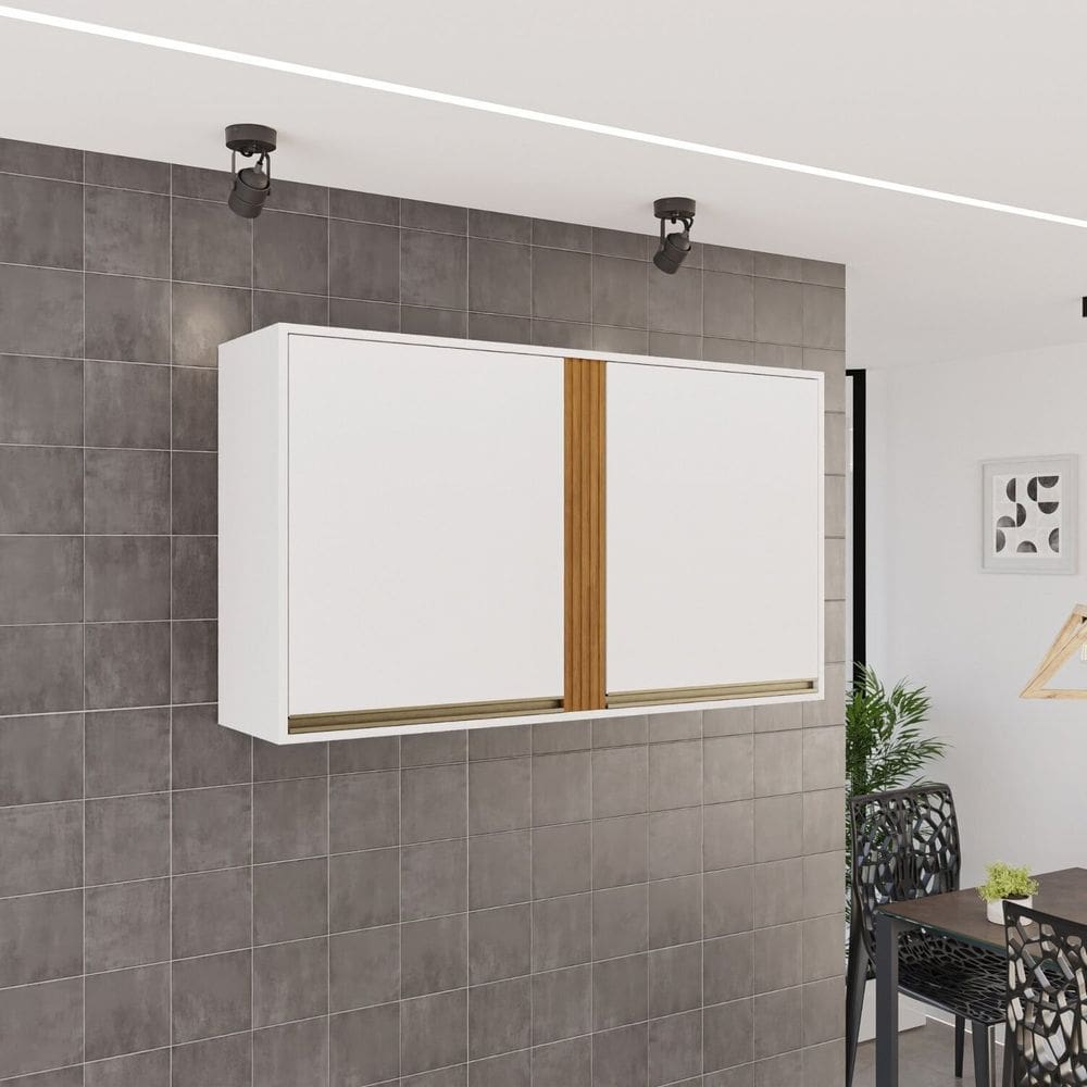 Armário Aéreo para Cozinha 2 Portas Pérola Branco/ Cinamomo
