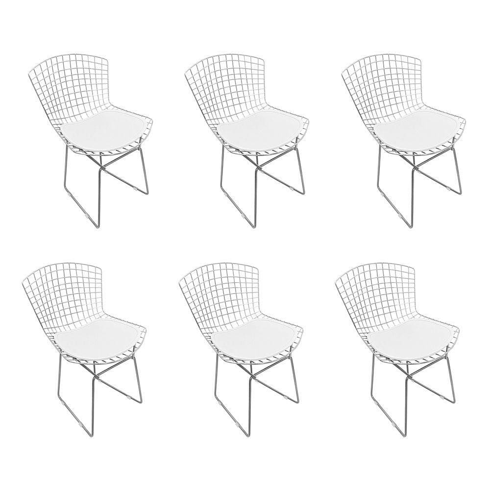 Kit 6 Cadeiras Bertoia Cromada Com Assento Sintético Branco