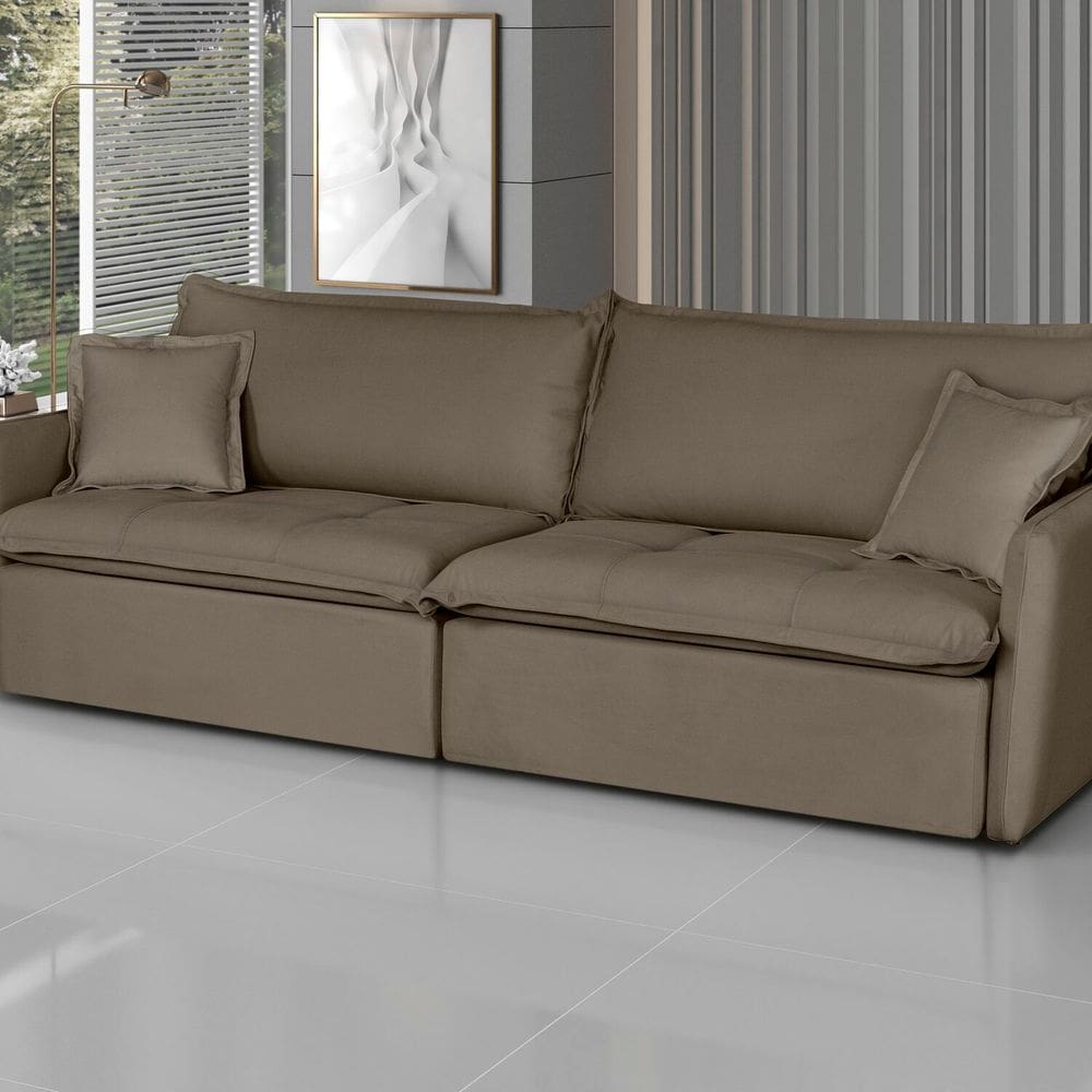Sofá Retrátil e Reclinável 200cm Veludo Milano Marrom