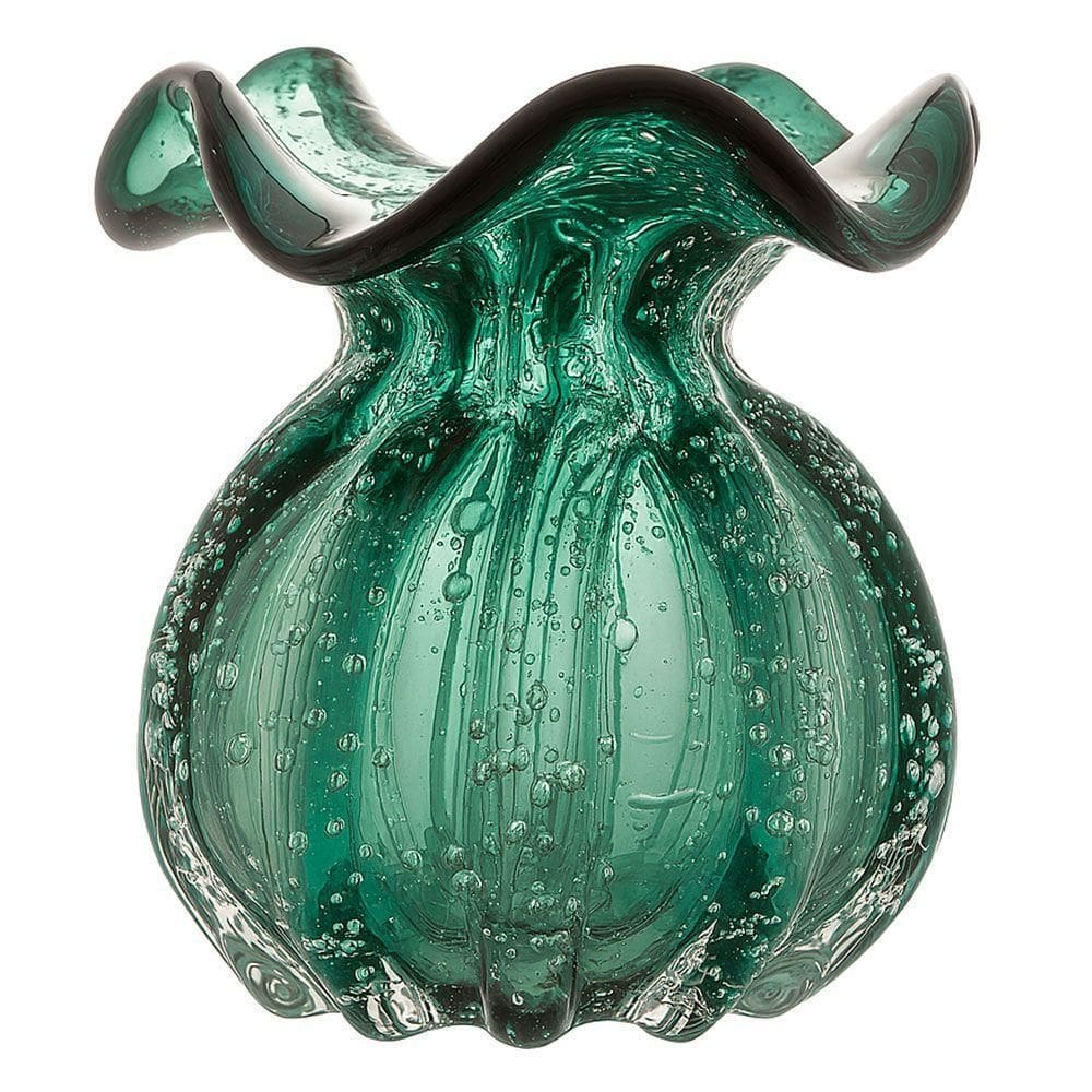 Vaso De Vidro Murano Flor Plantas Arranjos Verde Esmeralda Trouxinha 10x11cm Lemis