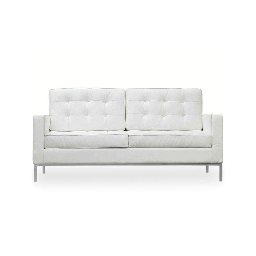 Sofá Florence Knoll 2 Lugares Cromado Em Couro Natural Branco