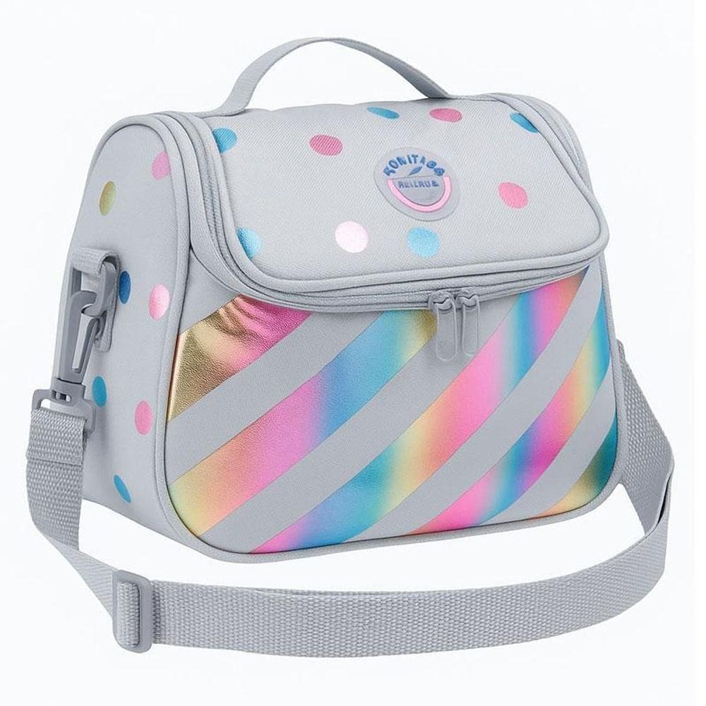 Lancheira Tiracolo Escolar Académie Listras E Poá Holográfico - Tilibra