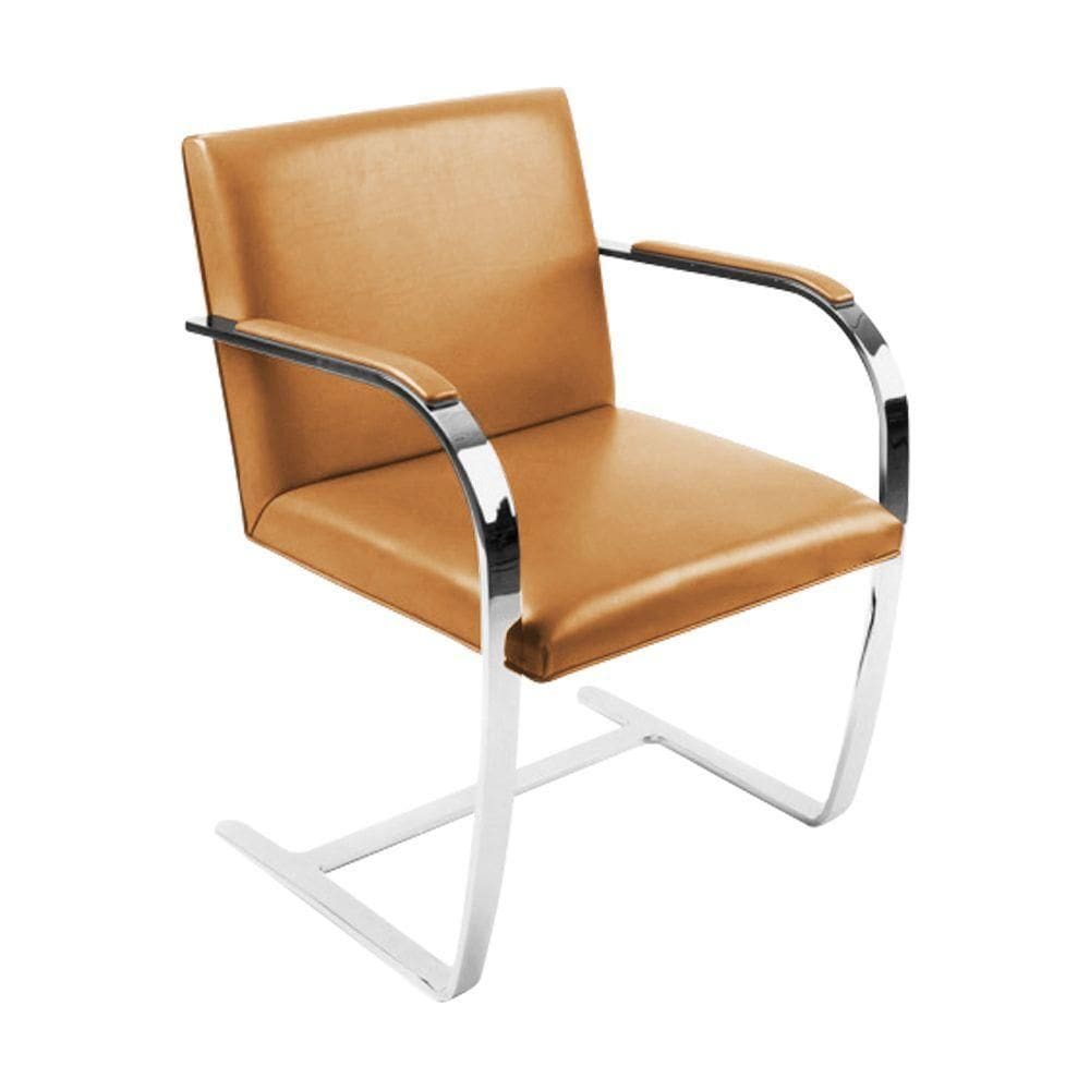 Cadeira Brno Escritório Couro Sintético Caramelo Barra Chata Cromada