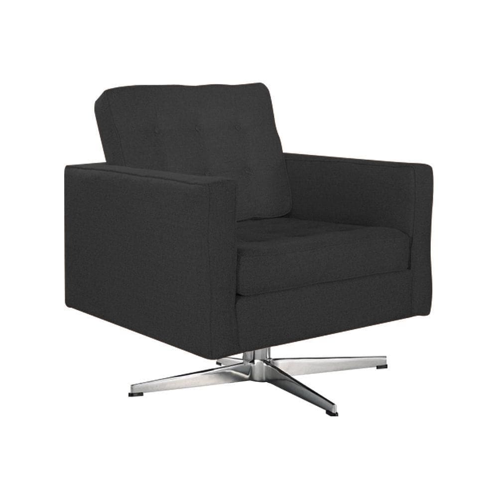 Poltrona Fk Giratória Linho Preto Base Alumínio