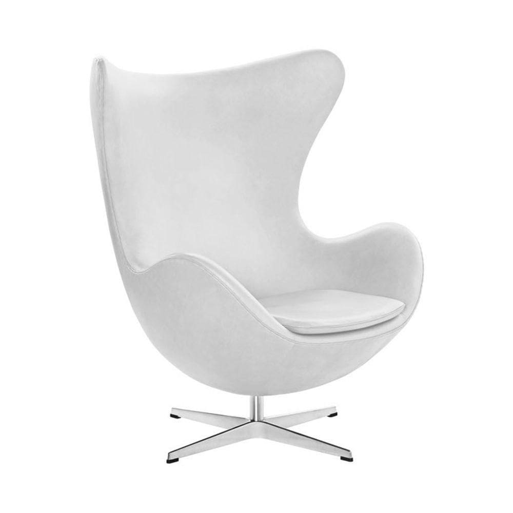 Poltrona Egg Sem Puff Base Alumínio Em Sued Branco