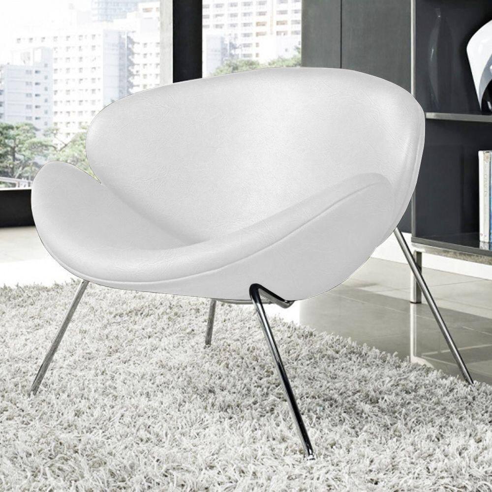 Poltrona Trevo Couro Natural Branco Base Inox