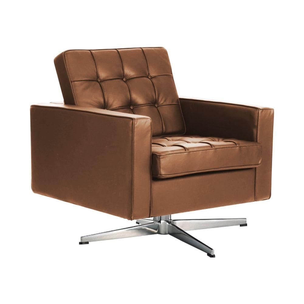Poltrona Fk Giratória Couro Sintético Marrom Base Alumínio