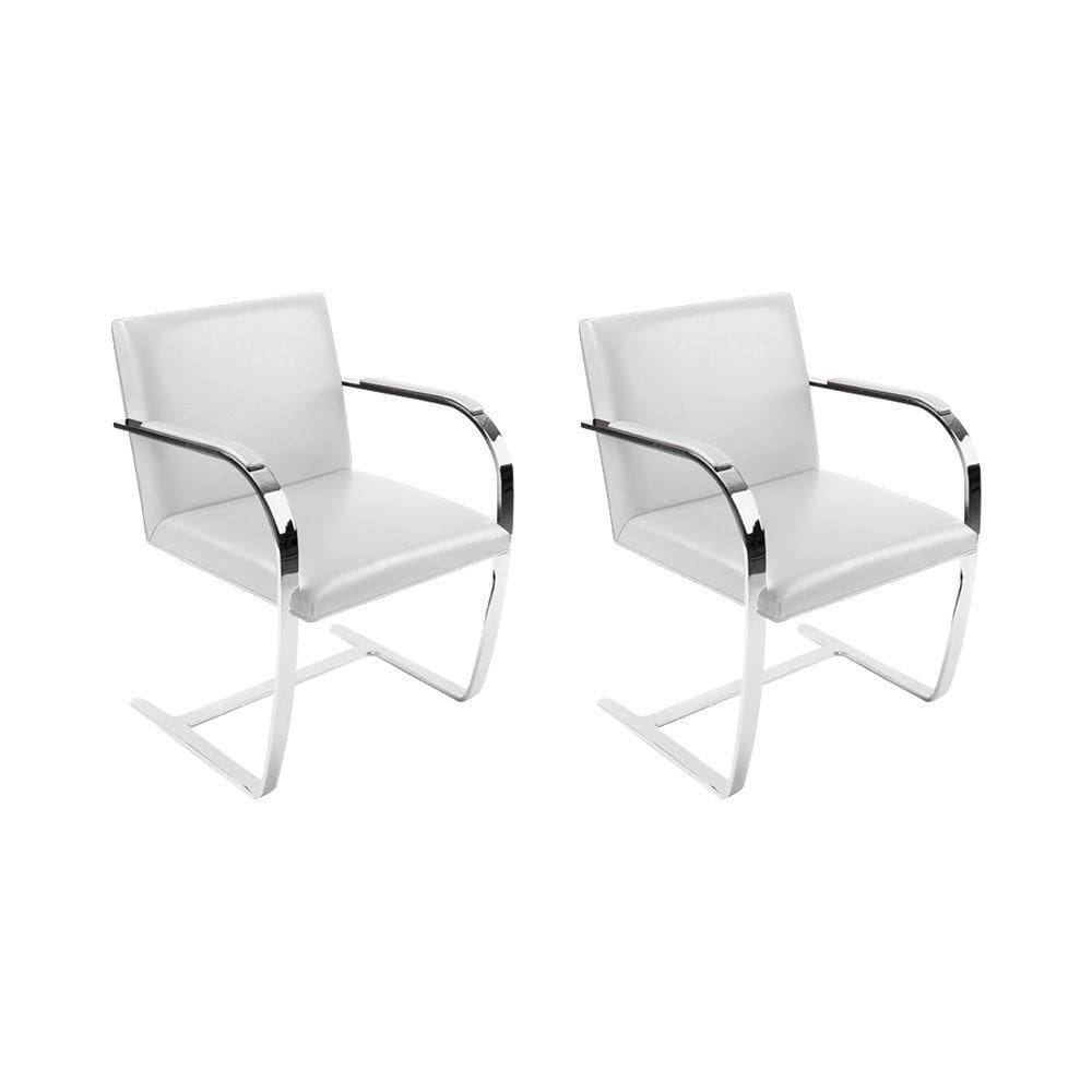 Kit 2 Cadeiras Brno Escritório Couro Sintético Branco Barra Chata Cromada
