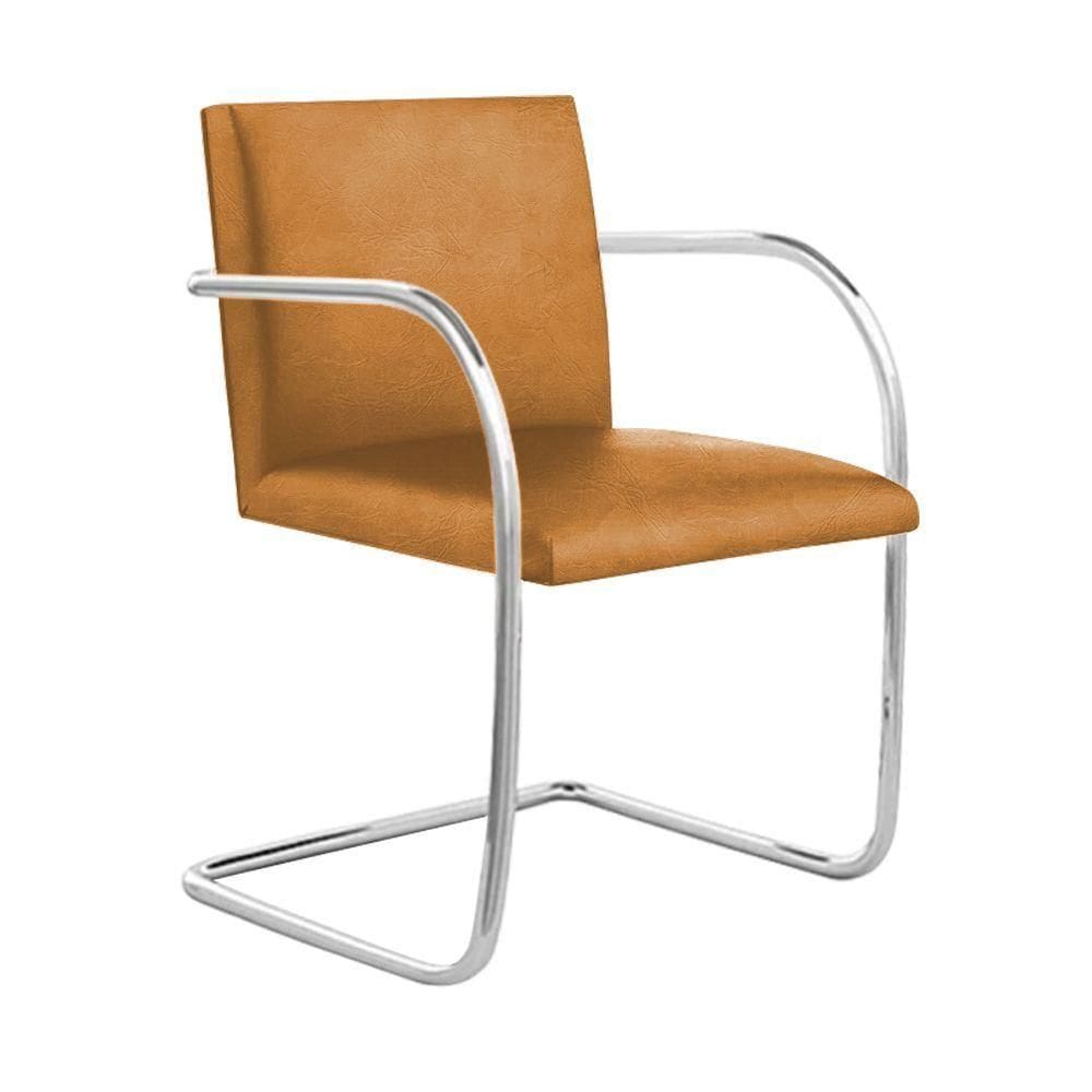 Cadeira Brno Couro Natural Caramelo Tubular Cromada