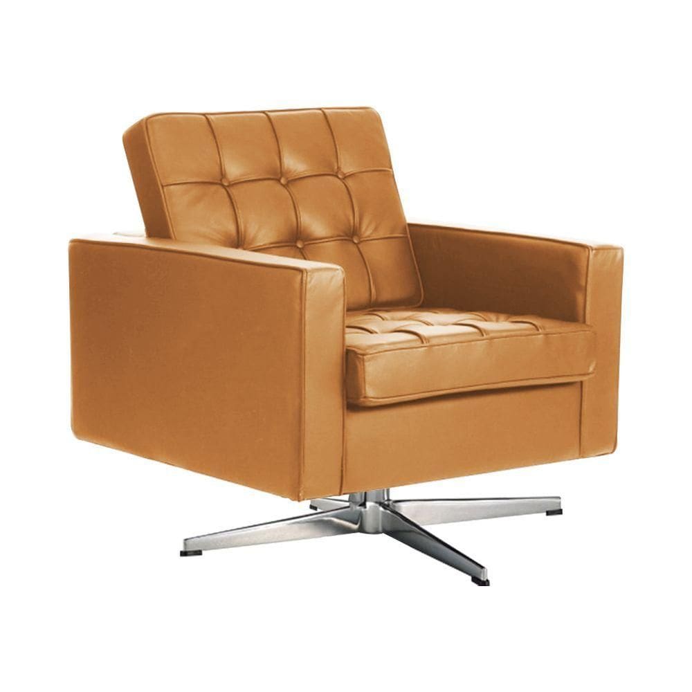 Poltrona Fk Giratória Couro Sintético Caramelo Base Alumínio