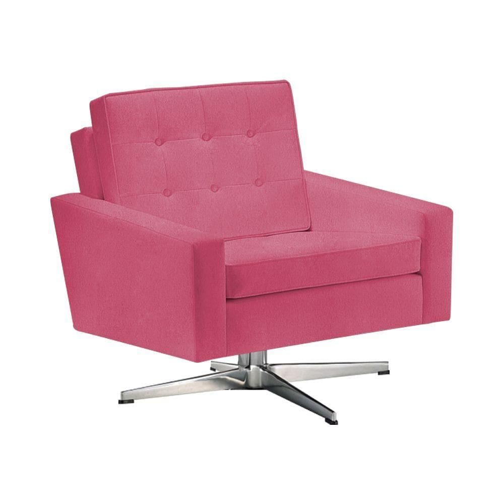 Poltrona Fk Giratória Suede Rosa Base Alumínio