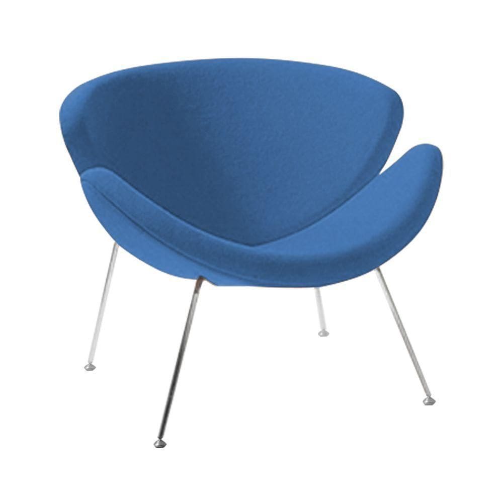 Poltrona Design Trevo Suede Azul Base Cromada