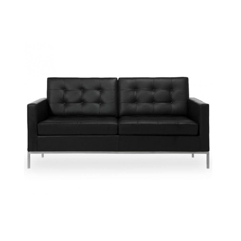 Sofá Florence Knoll 2 Lugares Cromado Em Couro Natural Preto