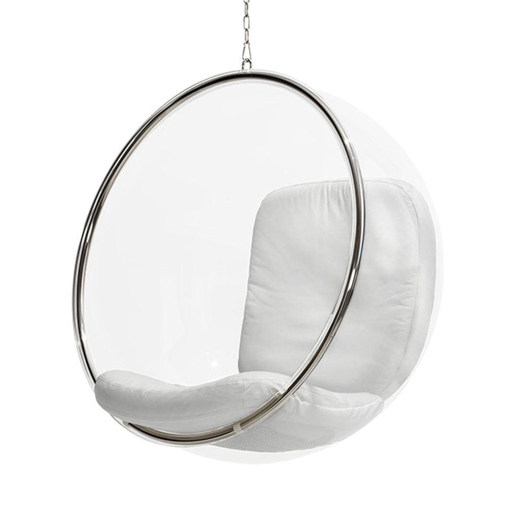 Poltrona Bubble Chair Acrilico Com Estofado Sued - Branco