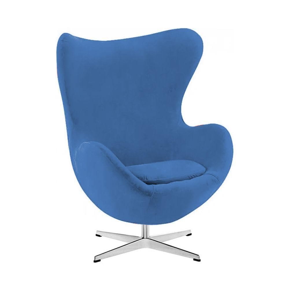 Poltrona Egg Sem Puff Base Alumínio Em Sued Azul