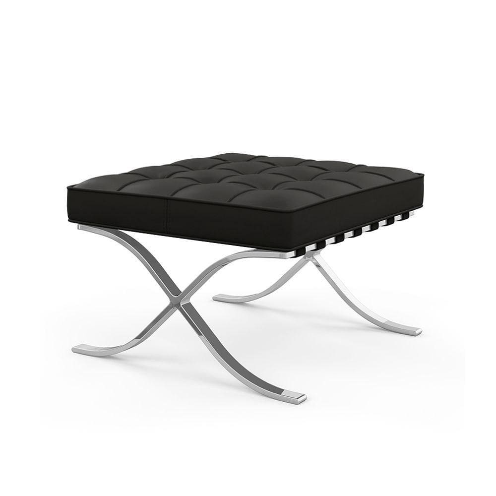 Puff Barcelona Cromado Em Sintético Preto