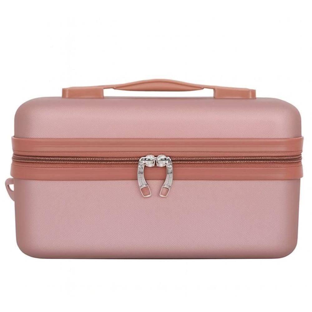 Frasqueira Rígida Com Alça Bolsa Necessaire Premium Porta Jóias E Maquiagem Estilo Baú - Mendoza - Cruzeiro Cor Rosa