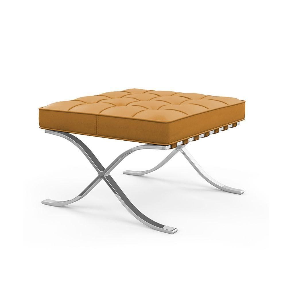 Puff Barcelona Inox Em Couro Natural Caramelo